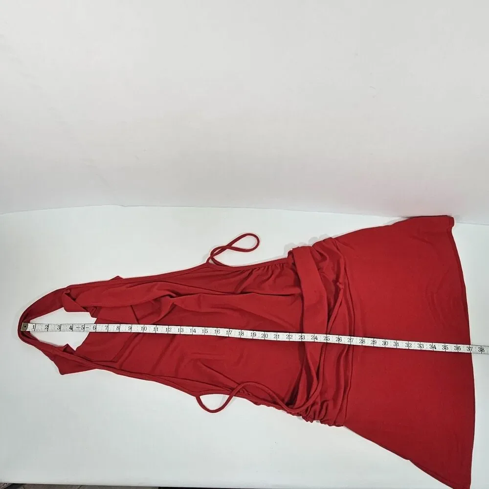 Free People Beach Valerie Mini Dress Red Cowl Neck Halter Backless Ruched Small - Picture 7 of 7